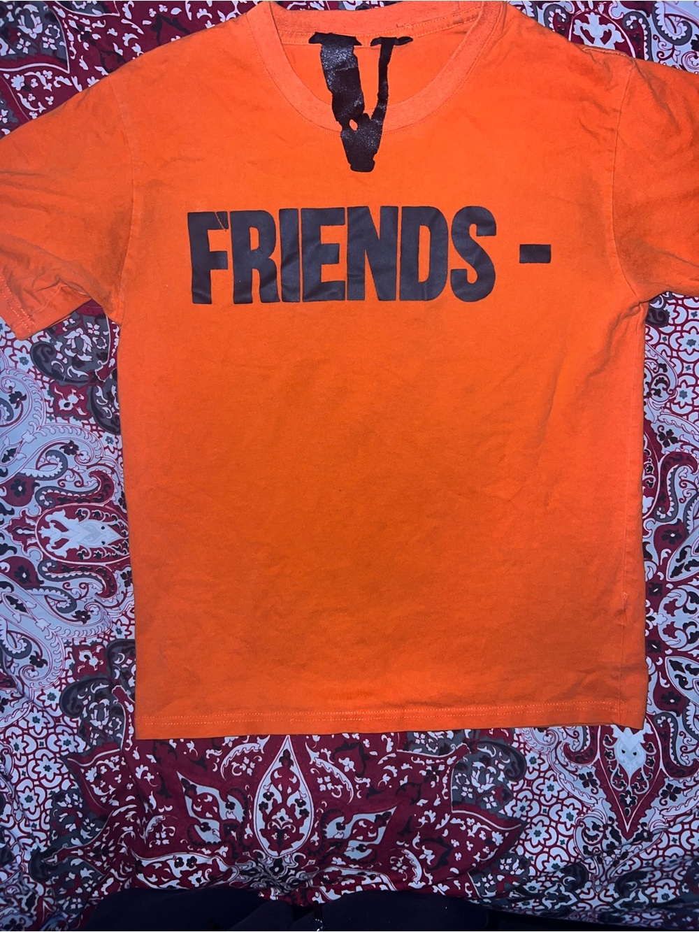 VLONE Orange Kids Tee with Black FRIENDS- Print